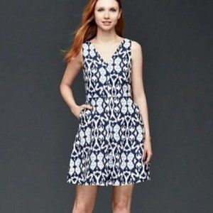 Gap Blue and White Ikat linen sleeveless dress with pockets-- ASO Kate Middleton